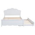 Full Size Wood Platform Bed With Headboard And Twin Size Trundle, White Box Spring Not Required Full White Wood Bed Frame Solid Wood Mdf