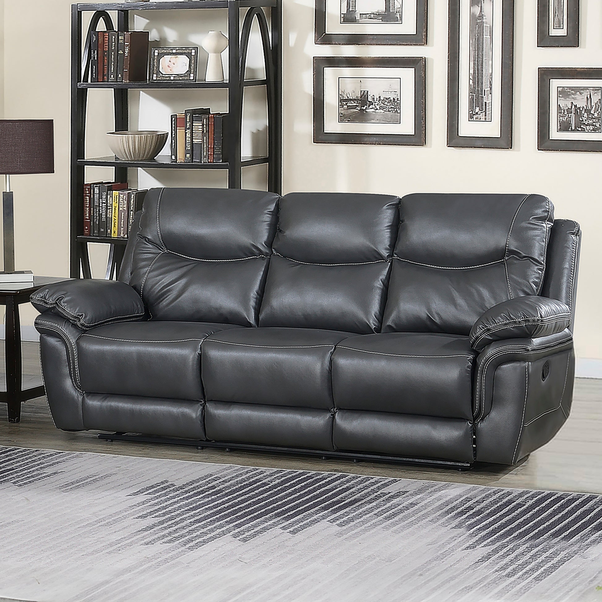 Isabella Recliner Sofa Gray Dark Gray Faux Leather 3 Seat