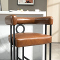 Coolmore Bar Stools Set Of 2, Modern Bar Stool With Back, Black Metal Frames, Upholstered Bar Stools For Kitchen Island, Pub, Club Light Brown Pu Light Brown Dining Room Foam Pu Leather