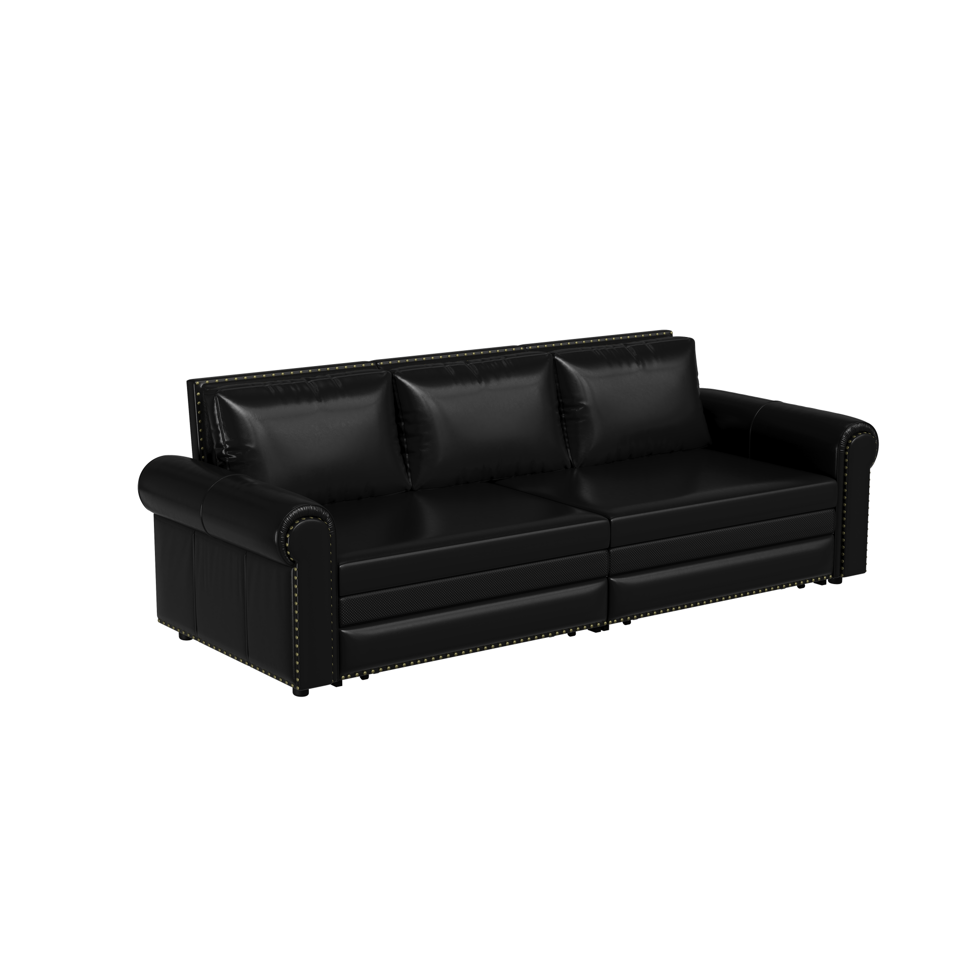 Chesterfield Sofa,93.7" King Pull Out Sofa Bed, 3 In 1 Faux Leather Convertible Sleeper Sofa With Trim & Rolled Arm,Multi Functional Sofa Bed For Living Room,Bedroom,Apartment,Office,Balck Black