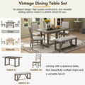 6 Piece Retro Dining Set, 1 Rectangular Table With Designed Trestle Base And 4 Upholstered Chairs And 1 Bench For Dining Room And Kitchen Gray Gray Solid Wood Mdf