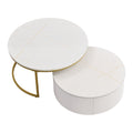 Modern Round Nesting Coffee Table Fluted With Drawer In White & Gold In 31.5'' Golden White Drawers Coffee & End Tables Glossy Round Metal Mdf Pedestal