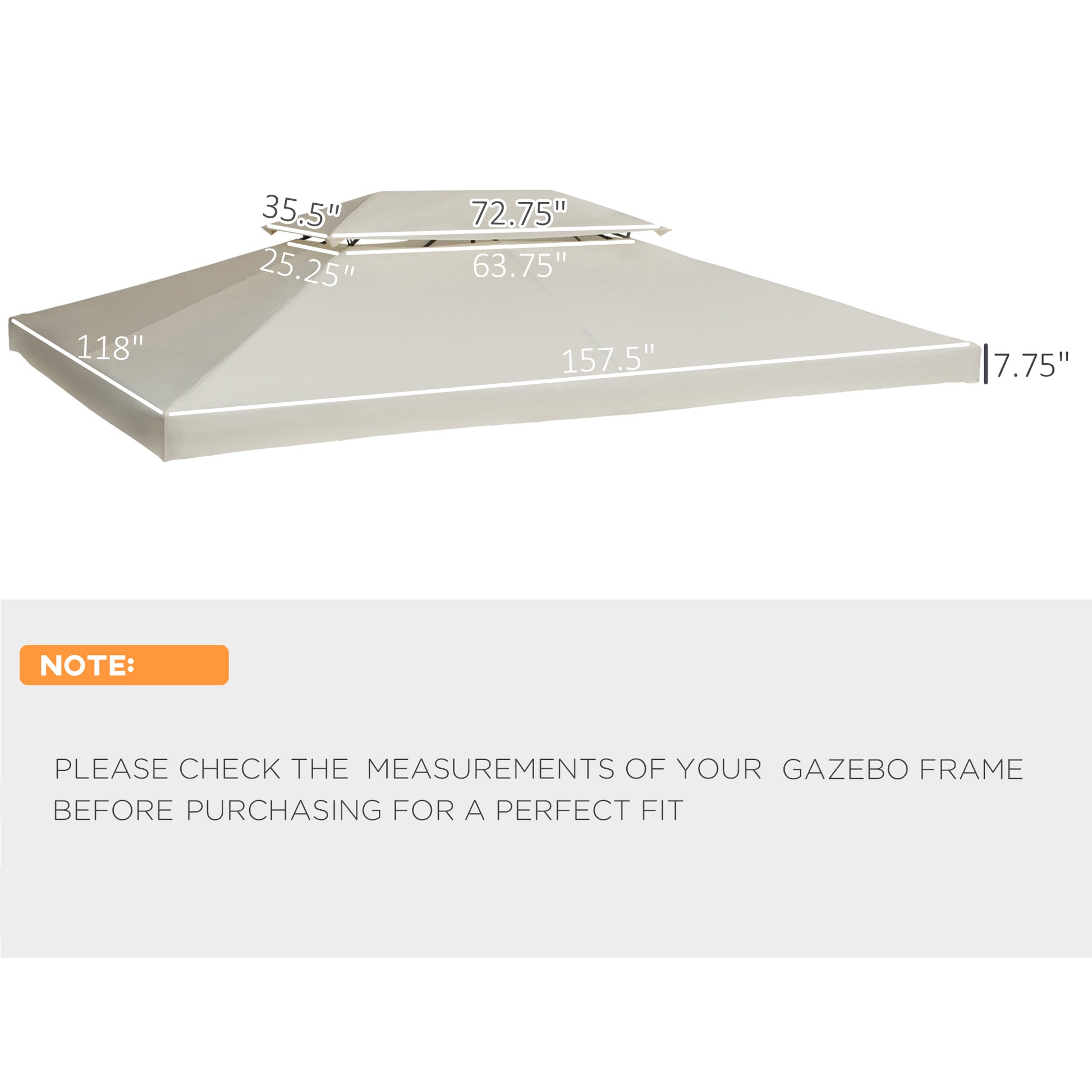 Outsunny 13' X 10' Gazebo Replacement Canopy, 2 Tier Top Uv Cover For 9.84' X 9.84' Outdoor Gazebo, Cream White Top Only Cream White Polyester