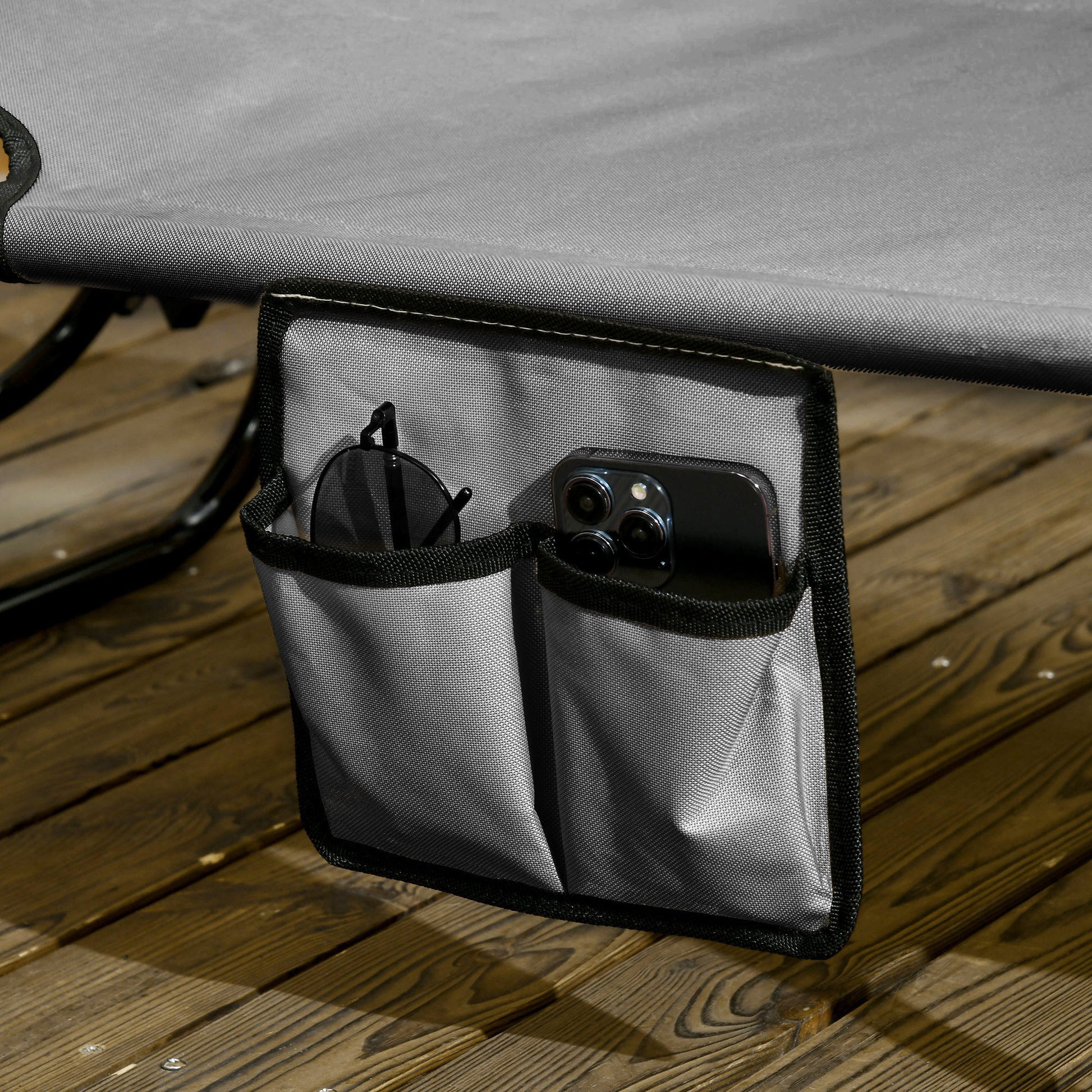 Outsunny Folding Chaise Lounge Pool Chairs, Outdoor Sun Tanning Chairs With Canopy Shade, Reclining Back, Steel Frame And Side Pocket For Beach, Yard, Patio, Dark Gray Dark Grey Steel