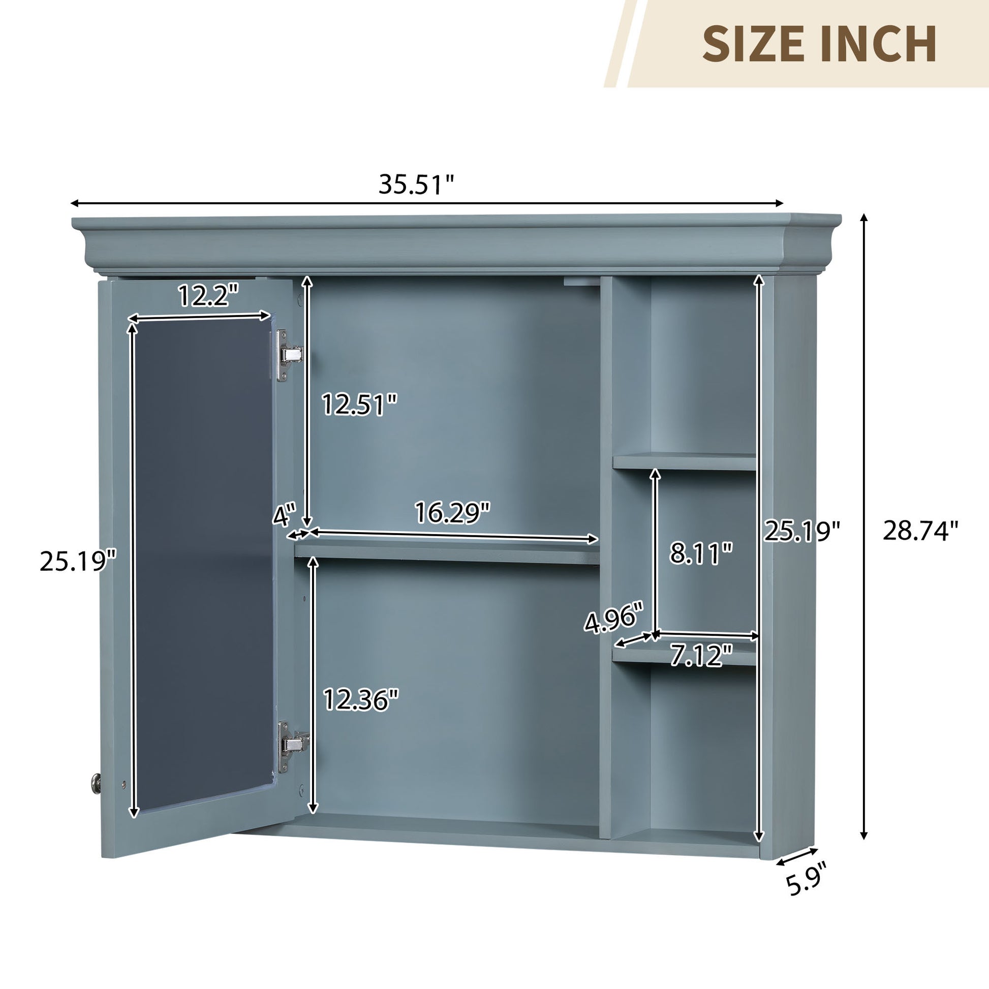 35'' x 28'' Blue Wall Mounted Bathroom Storage Cabinet blue-5+-adjustable shelves-bathroom-wall