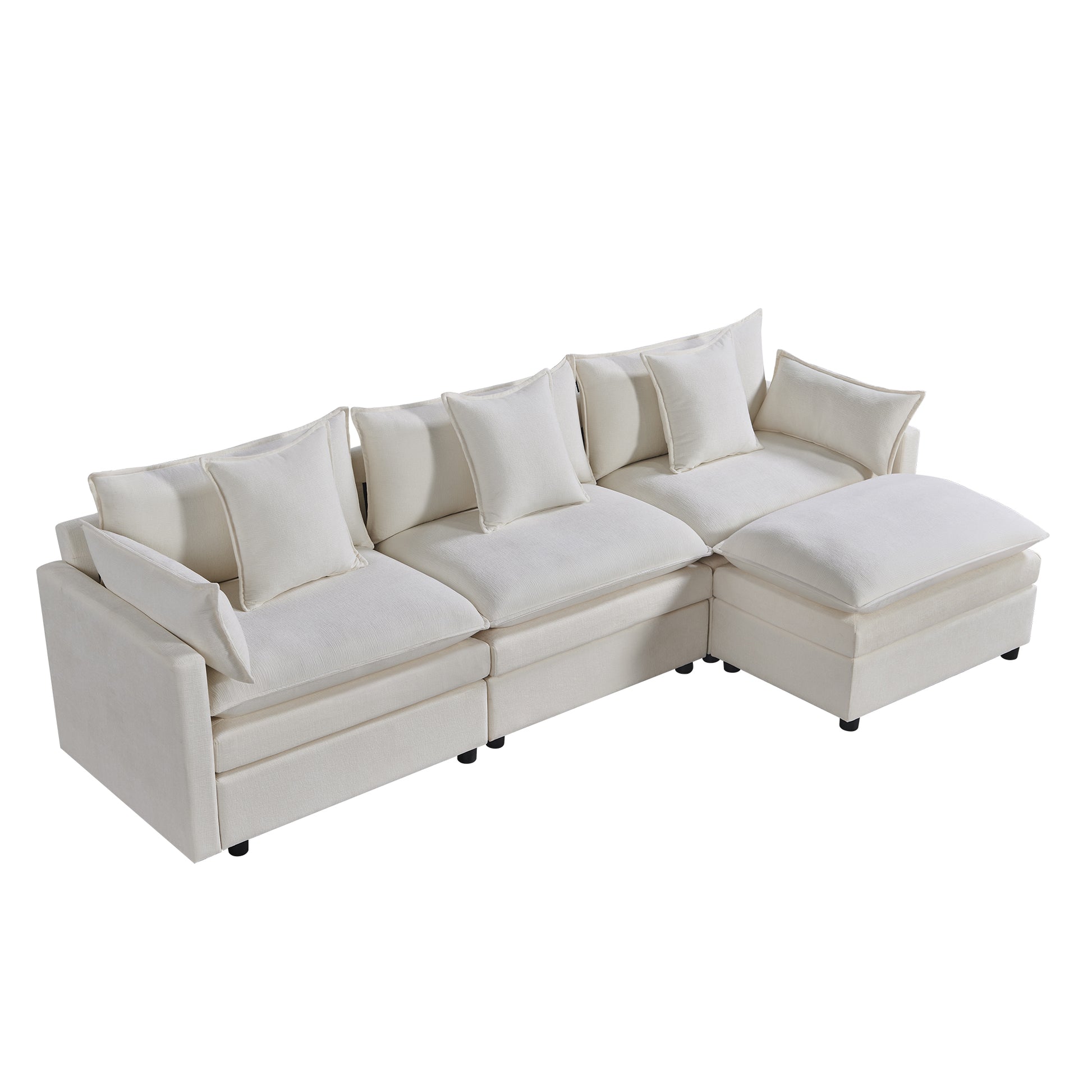 108.66"Modern Chenille L Shaped Sectional Sofa With Convertible Chaise, Comfy Cloud Couch Deep Sectional Sofa With Ottomans For Living Room White Wood Foam Chenille 3 Seat
