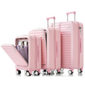 Luggage Set Of 3, 20, 24, 28Inch With Usb Port, 20, 24Inch With Front Opening Design Airline Certified Carry On Luggage With Cup Holder, Abs Hard Shell Luggage With Spinner Wheels, Pink Pink Abs