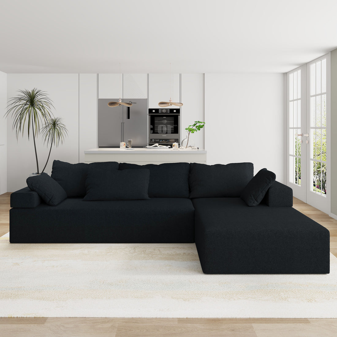 Modern Upholstered Sectional Sofa Couch Set,Modular 108" L Shaped Sectional Living Room Sofa Set With 6 Pillows,Free Combination Sofa Couch For Living Room,Bedroom Black Foam Chenille 3 Seat