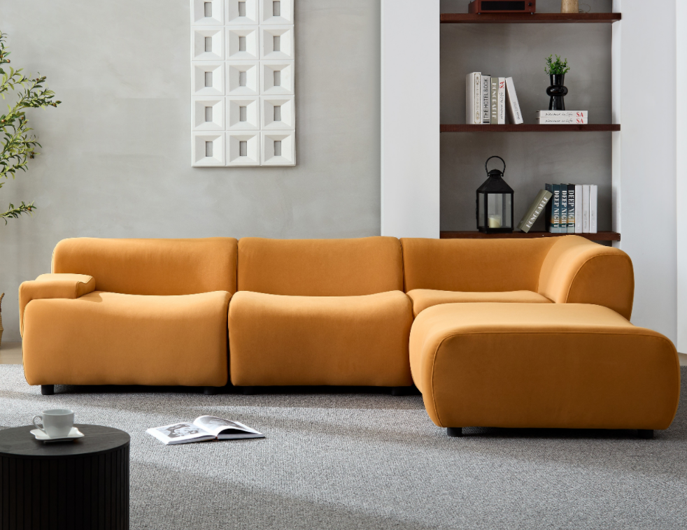 Wks8W Orange, Durable Fabric, 4 Sectional Sofa, High Density Sponge And Solid Wood Frame Orange Fabric 4 Seat