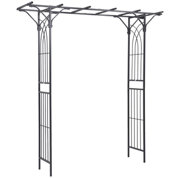 Outsunny 82'' Decorative Metal Garden Trellis Arch With Durable Steel Tubing & Elegant Scrollwork, Perfect For Weddings Gray Metal