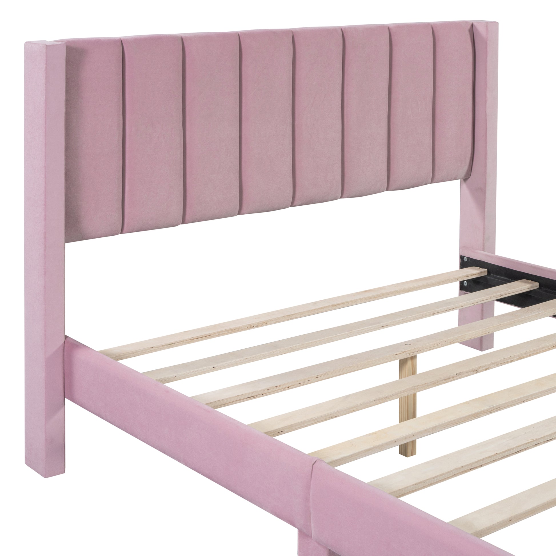 Full Size Storage Bed Velvet Upholstered Platform Bed With A Big Drawer Pink Old Sku:Wf296850Aah Full Pink Velvet