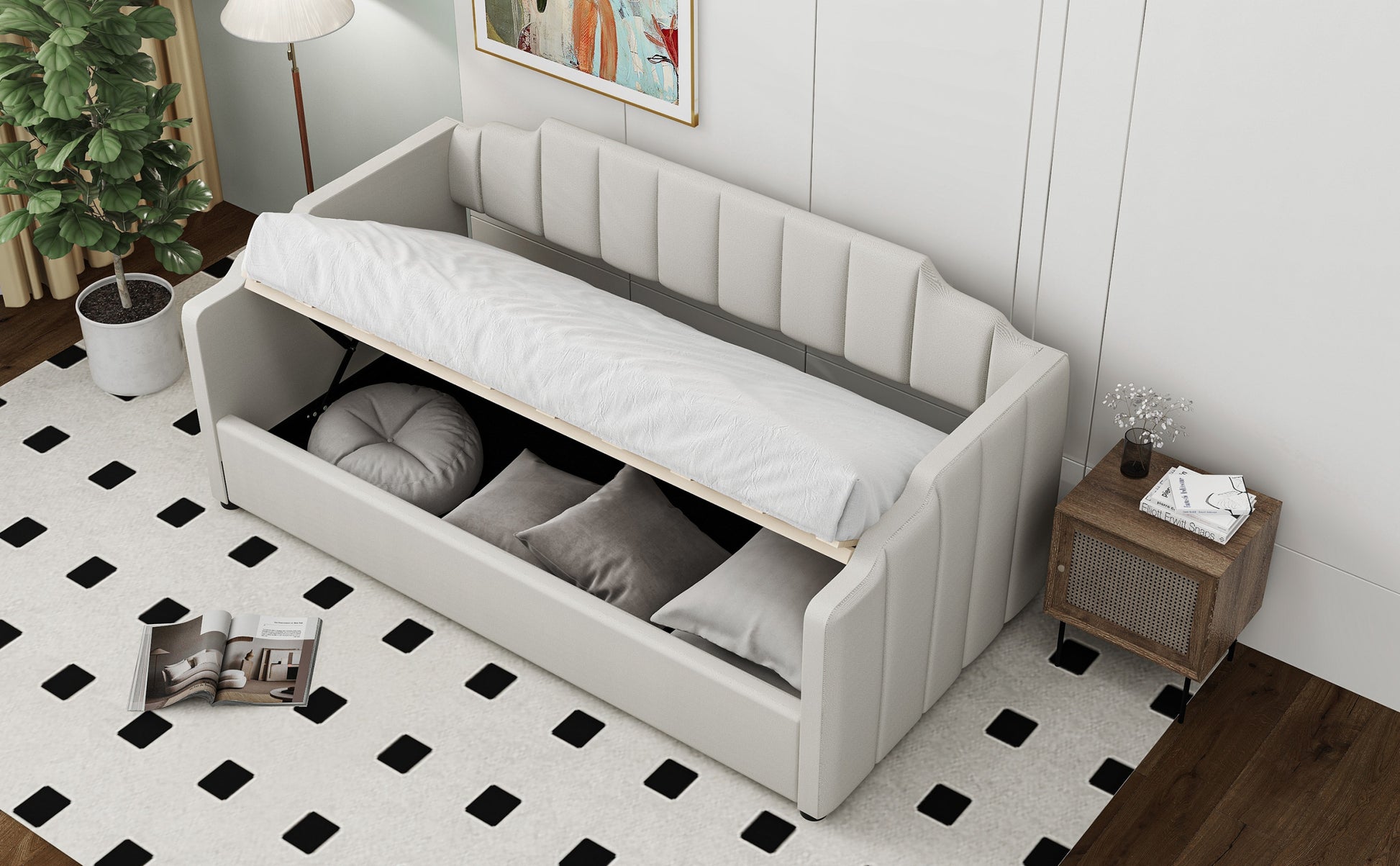 Upholstered Daybed With Underneath Storage,Twin Size, White Twin White Upholstered