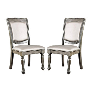 Set Of 2Upholstered Side Chairs In Gray And Silver Solid Grey Silver Dining Room Rectangular Transitional Dining Chairs Set Of 2 Solid Wood Mdf