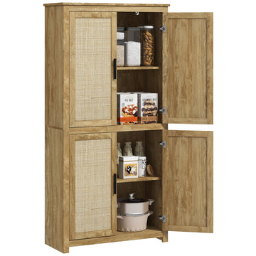 Homcom 64" Rattan Kitchen Storage Cabinet With -