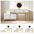 Modern Style Vanity Table With Movable Side Cabinet And 4 Drawers, Large Size Dressing Table With Mirror And 3 Colors Led Light, Makeup Table With Stool, White, Lden Legs Gold White 4 Drawers Mdf Metal