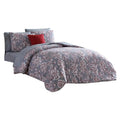 Tyler 8 Piece Microfiber Queen Bed Set, Floral Print, The Urban Port, Gray Queen Gray Fabric