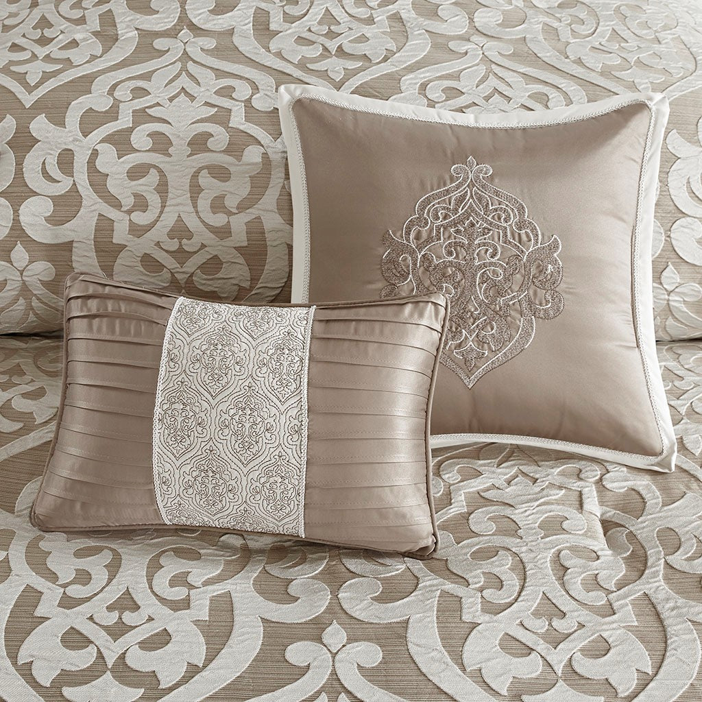 8 Piece Jacquard Comforter Set Tan Ivory Queen Queen Tan Ivory Polyester