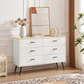 6 Drawer Dresser For Bedroom With Deep Drawers, Wood Dressers & Chest Of Drawers, Modern White Long Dressers For Closet Living Room, 47.2