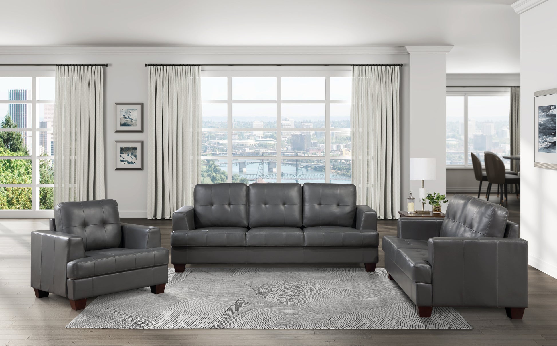 Living Room Gray Modern Comfort Loveseat 1Pc Premium Faux Leather Upholstery Tufted Detail Solid Wood Frame Furniture Gray Faux Leather Wood Primary Living Space Modern Faux Leather