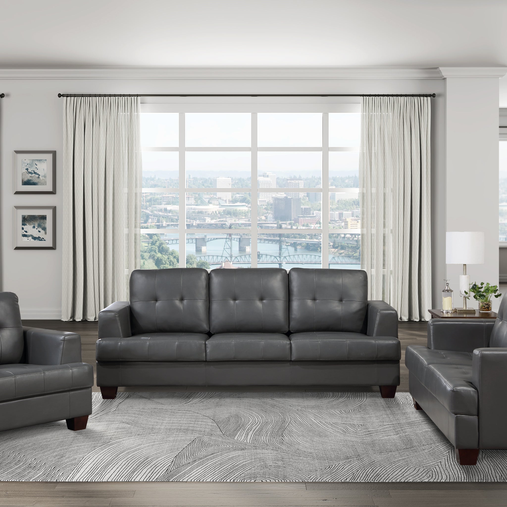 Modern Design 3Pc Sofa Set Premium Faux Leather Upholstery Gray Sofa Loveseat Chair Comfort Tufted Detail Solid Wood Frame Living Room Furniture Gray Faux Leather Wood Primary Living Space Modern Faux Leather 6 Seat