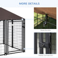 Pawhut 5' X 5' X 5' Dog Kennel Outdoor, Walk In Pet Playpen, Welded Wire Steel Dog Fence With Water And Uv Resistant Canopy, Jet Black Black Steel