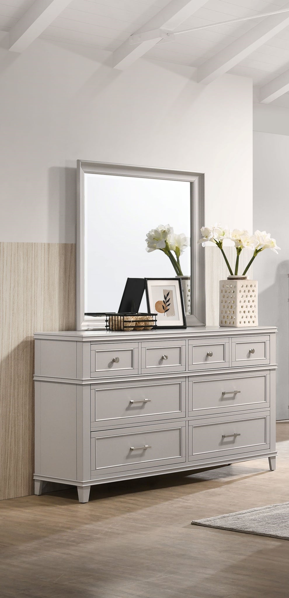 white christmas dresses Gray Upholstered 6-Piece Bedroom Set with Marble Top