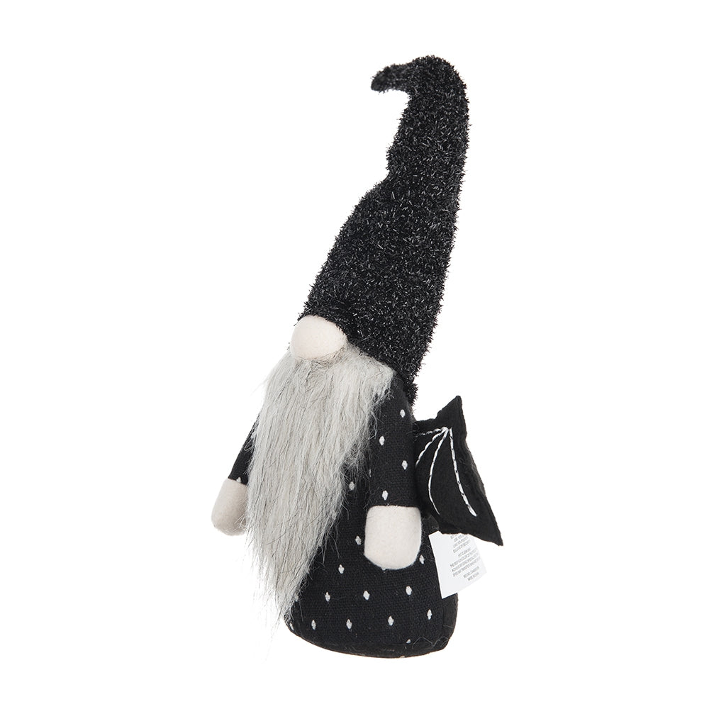 10X3X15.5" Fabric Black Gnome With Wings Decor, For Halloween Decor Black White Polyester