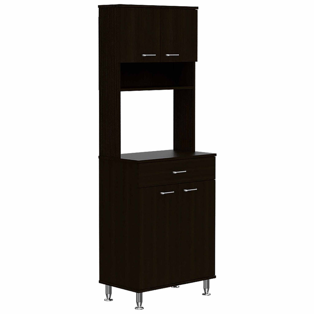 Santa Maria 1 Drawer 1 Shelf Area Pantry With Adjustable Metal Legs Black Wengue Black Particle Board