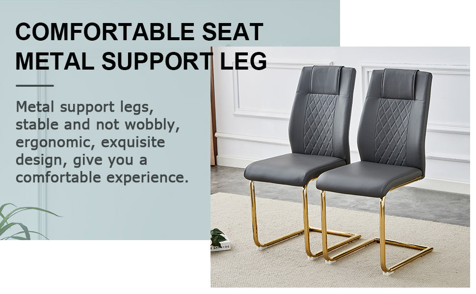 Table And Chair Set.The Table Has A Glass Tabletop With Imitation Marble Pattern Stickers And Stainless Steel Golden Table Legs. Paried With Comfortable Chairs With Pu Seats And Metal Legs. White Gold Seats 6 Glass Metal