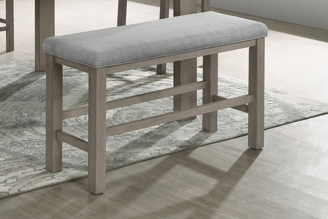 1Pc Brown Grey Finish Counter Height Bench Dining Room Linen Look Fabric Upholstery Kitchen Dining Wooden Furniture Brown Gray,Tan Brown Linen Or Linen Blend Dining Room Rectangular Grey