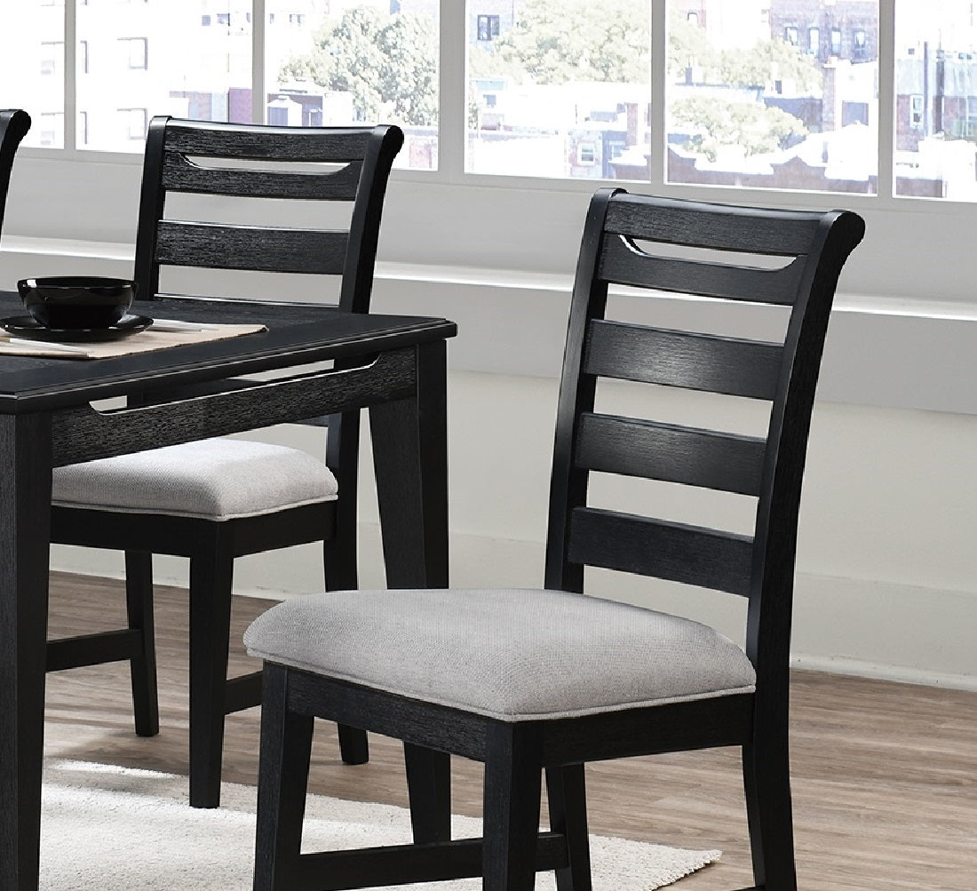 Black Color 6Pc Dining Set Table And 4X Side Chairs 1X Bench Upholstered Fabric Cushion Seats Solid Wood Dining Room Furniture Wood Dining Room Solid Wood Rubberwood Rectangular Dining Table With Chair And Bench Upholstered Chair Wood Black Ladder Back