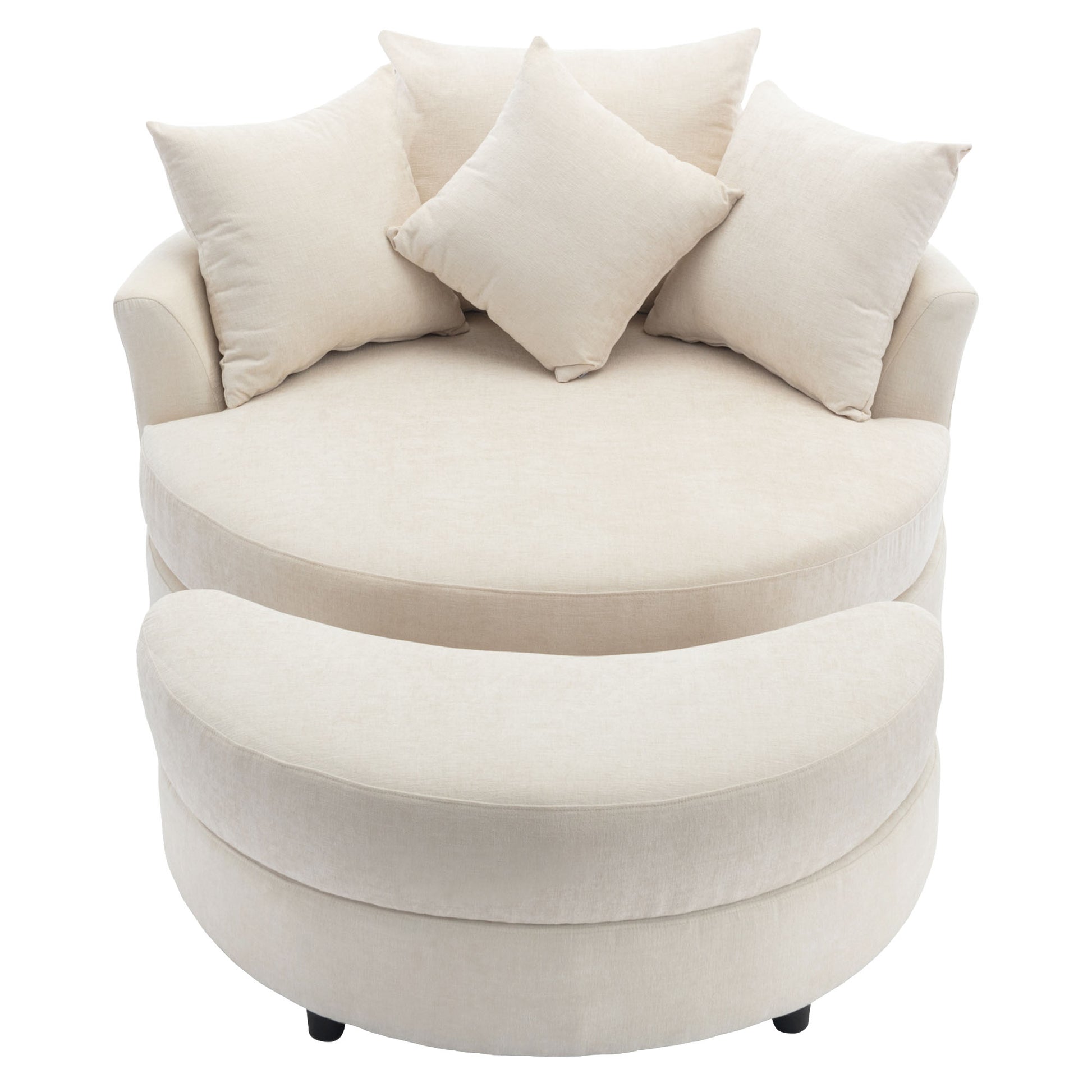 Orisfur. 360 Swivel Accent Barrel Chair With Storage Ottoman & 4 Pillows, Modern Chenille Leisure Chair Round Accent For Living Room, Cream Cream Foam Chenille