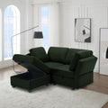 Space Saving Small Sectional Sofa With Ottoman, 2 Seater Sofa With 1 Ottoman, All Seats And Ottomans With Storage Function Green Green Polyester 2 Seat