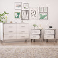 3 Pieces Sets,Dresser And Two Nightstands With Metal Handles And Mirror Decoration, Elegant And Subtle,White White 3 Piece Set Mdf