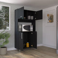 Kitchen Pantry Double Door Cabinet, Four Legs, Three Shelves, Black Black Solid Wood Mdf Engineered Wood