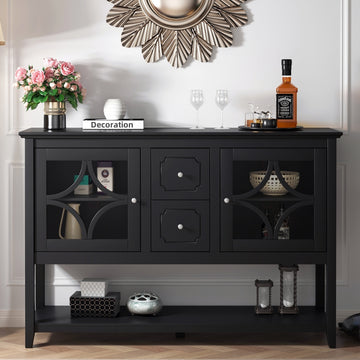 Sideboard Buffet Console Table, Media Cabinet With Adjustable Shelves, Black Black Primary Living Space Cabinets Included Mdf