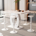 Tables And Chairs Set, Modern Minimalist Style White Marble Pattern Table, Bar Table. Can Rotate And Adjust The Lifting Bar Chair 360 . Pet Backrest And Pu Leather Seat Cushion. Bt 1280Lc 011 White Mdf