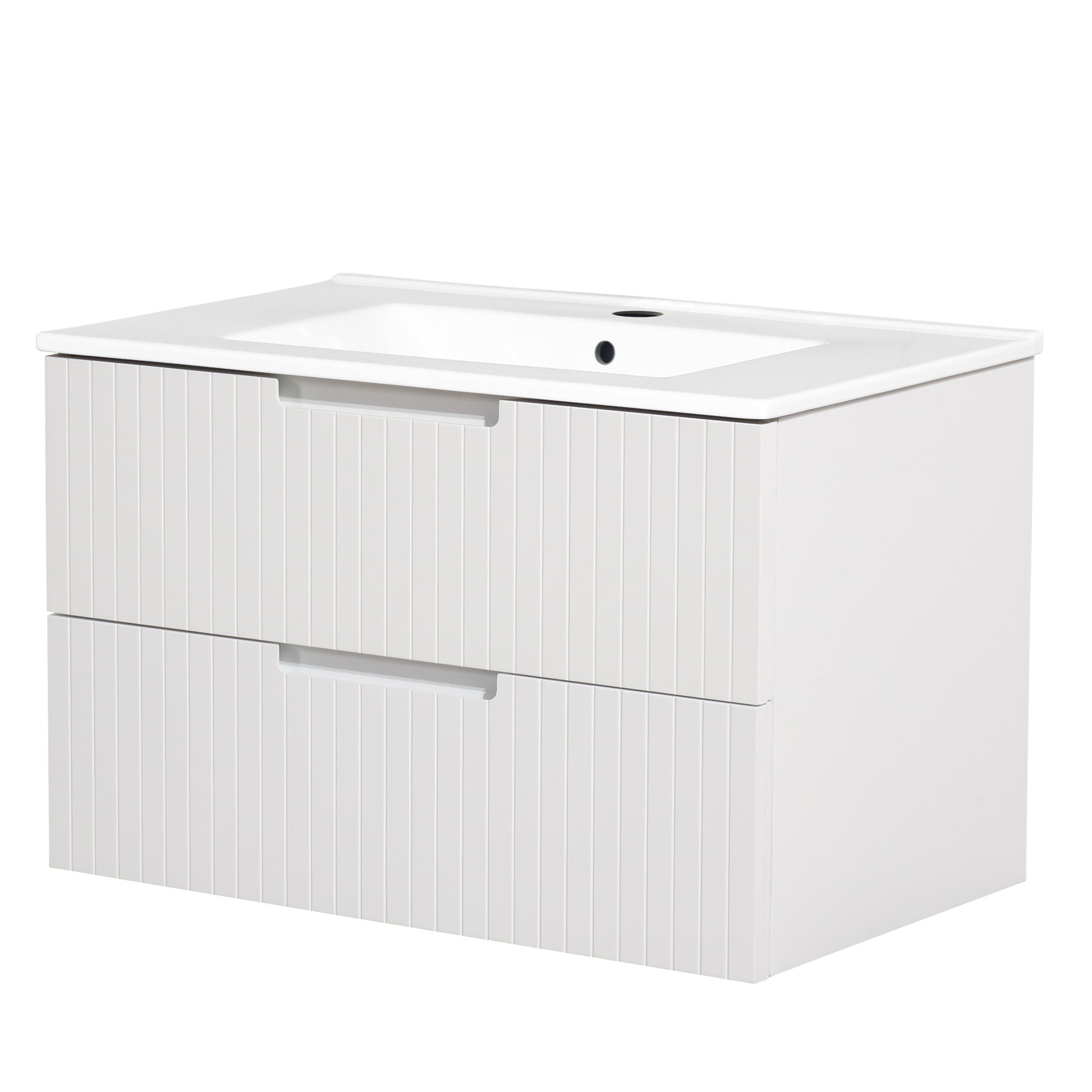 30 Inch Floating Bathroom Vanity With Ceramic Sink Combo Set, Modern Bath Storage Cabinet Vanity With Drawers Wall Mounted Vanity For Bathroom, White White Mdf