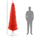 Homcom 7' Artificial Pencil Christmas Tree, Slim Xmas Tree With 499 Realistic Branch Tips And Plastic Stand, Red Red Plastic