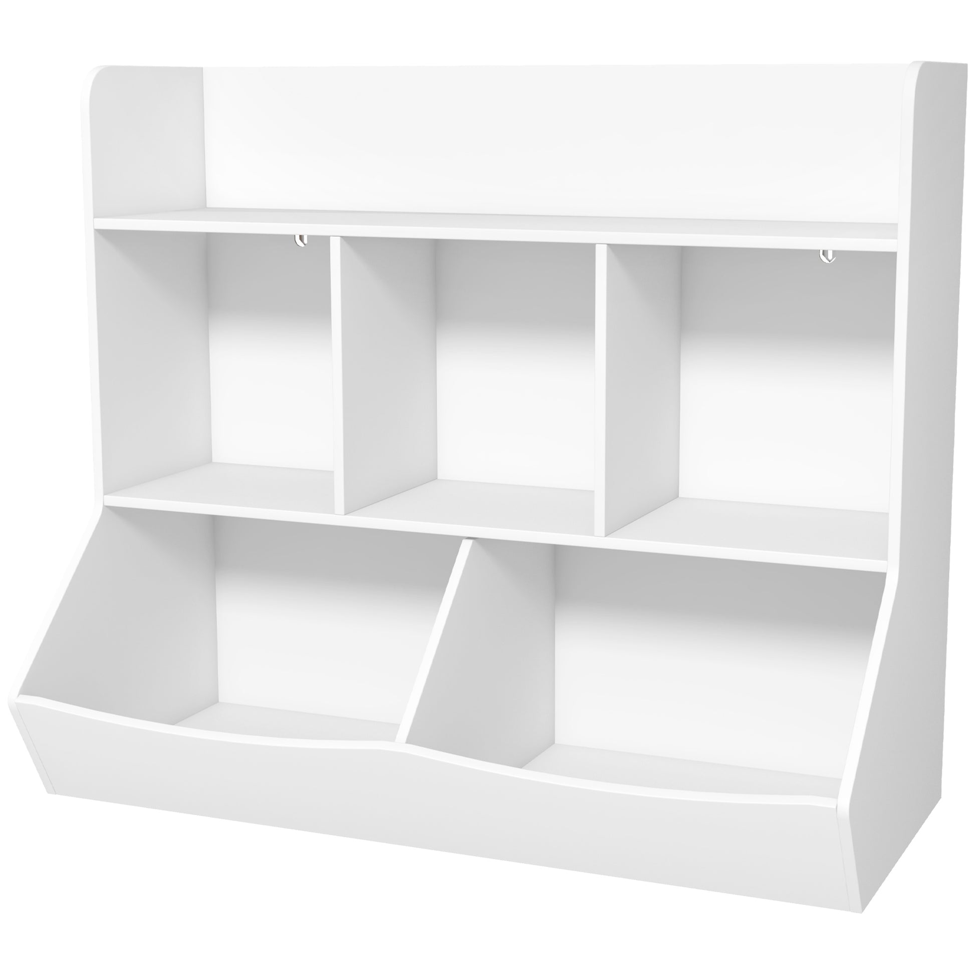 Qaba Kids Toy Shelf, 3 Tier Kids Bookcase With 5 Compartment, Anti Tip Device, Toy Organizer For Nursery, Living Room, Playroom, Classroom, White White Mdf