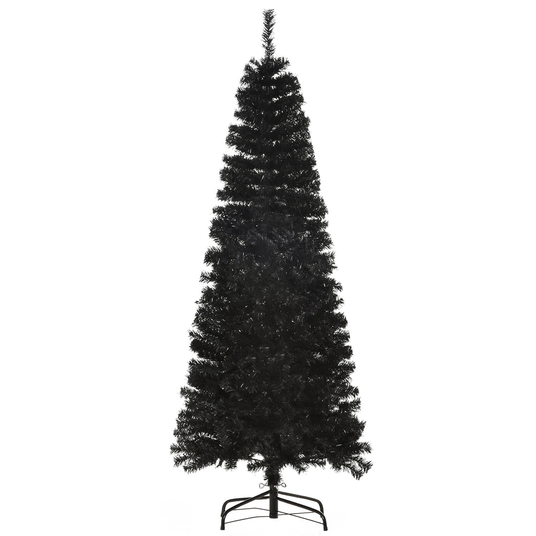 Homcom 6Ft Pencil Christmas Tree, Unlit Artificial Christmas Tree Slim Douglas Fir Xmas Tree With Realistic Branches, Halloween Tree With 618 Tips, Black Black Plastic