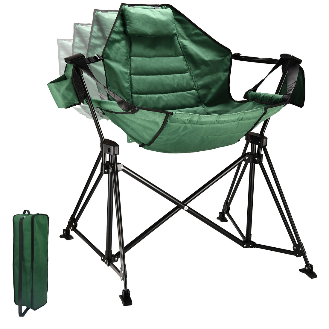 Hammock Camping Chair Folding 350 Lbs Foldable Portable Rocking Chairs For Adults Outside Swinging Camp With Stand Lawn Garden Hanging Outdoor Green Iron