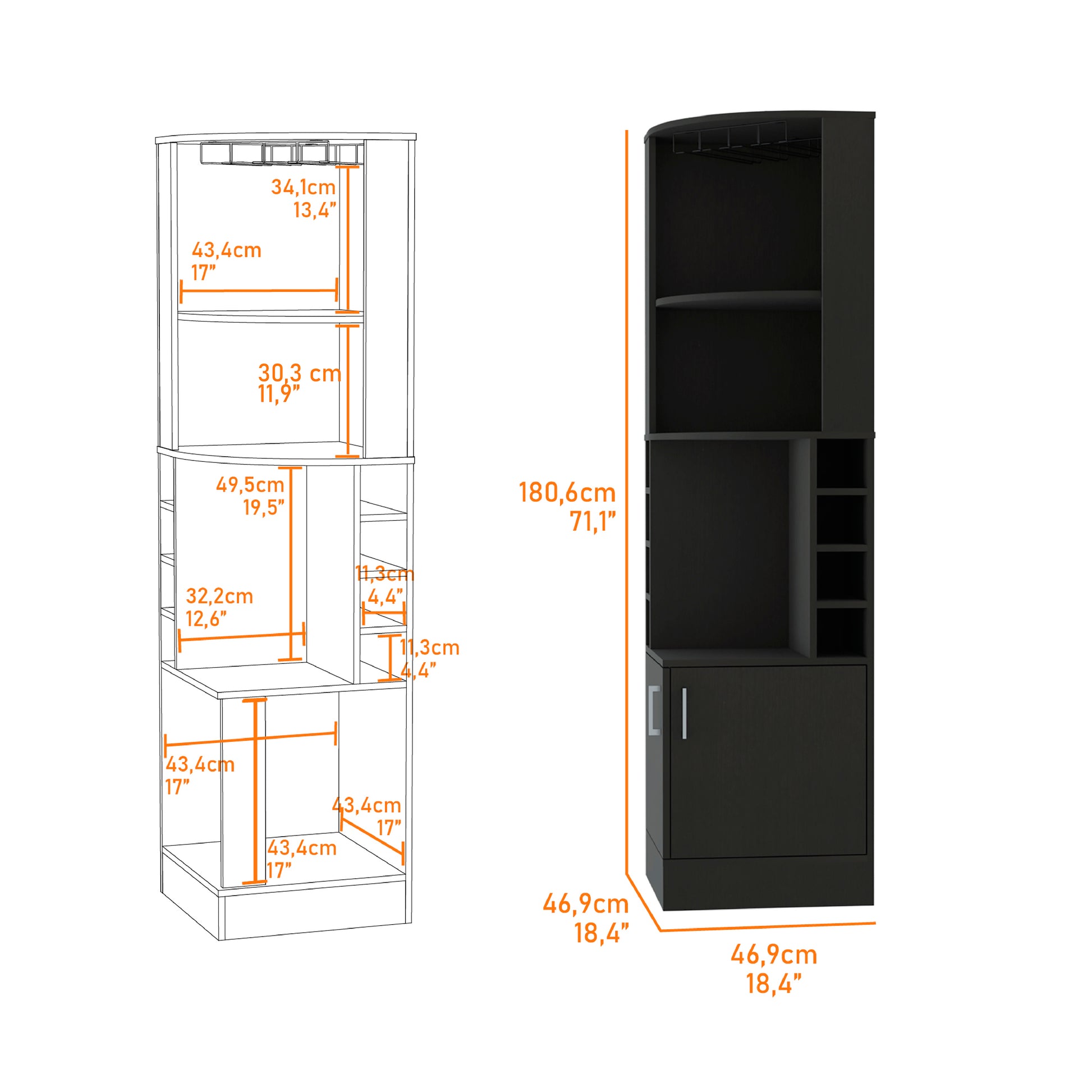 Syrah Corner Bar Cabinet Black Particle Board Particle Board