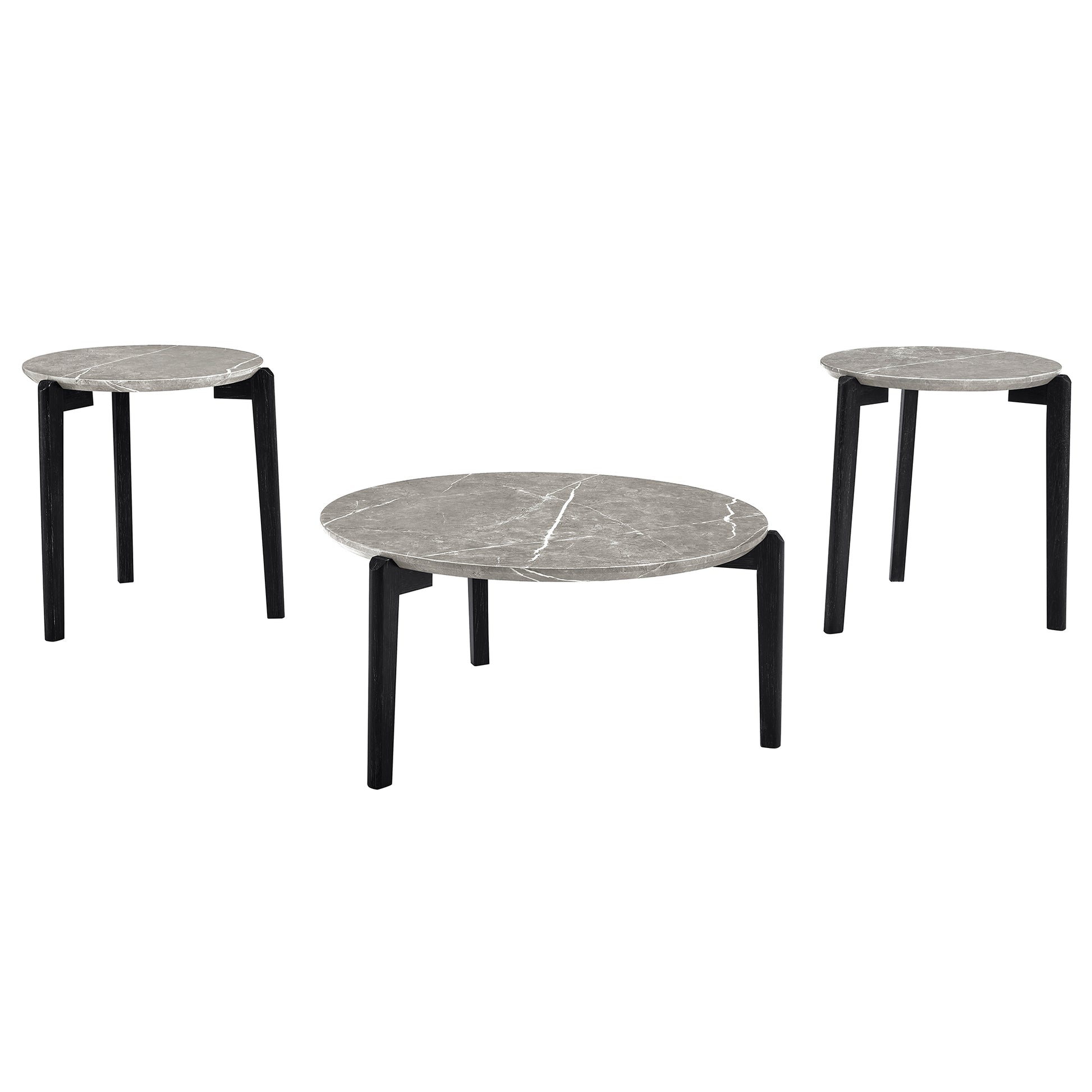 Living Room Coffee Table: Modern And Stylish 36 Inch Round Small Coffee Table, Imitation Marble Tabletop With Rubber Wood Solid Wood Legs, Wooden Coffee Table, Living Room, Office, Home Black Gray