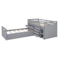 L Shaped Space Saving Twin Loft And Twin Platform Bed With 7 Drawers And Full Guardrails Gray Twin Gray Solid Wood