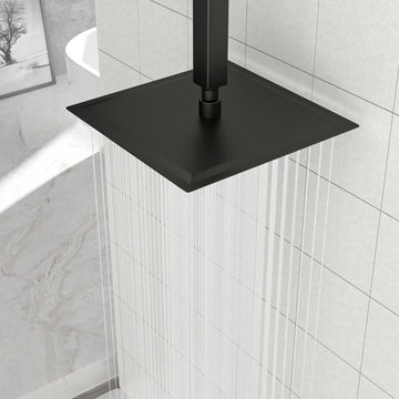 10" Black Square Rainfall Shower Head, Wall Ceiling Mounted Matte Black Stainless Steel