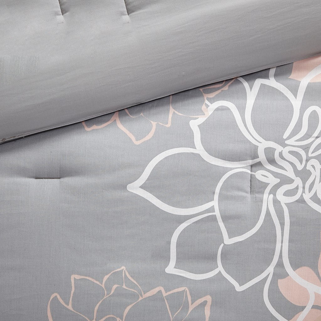 Printed Cotton Sateen Comforter Set Grey Peach Cal King California King Grey Peach Polyester