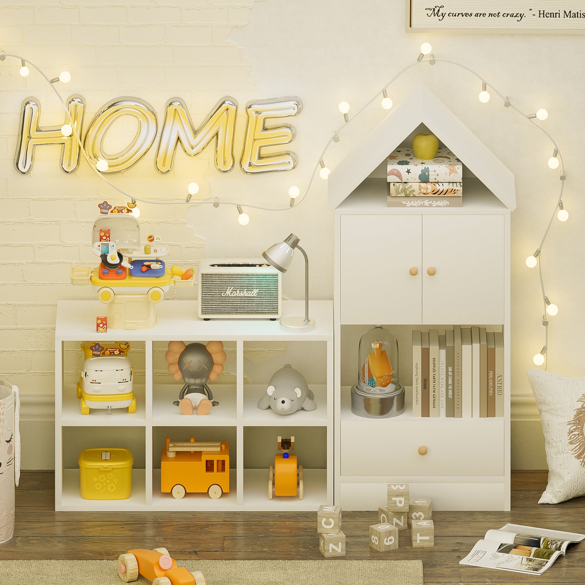 Versatile Children'S Bookshelf With House Shaped Design, Multi Functional Storage For Books And Toys, Adjustable Placement, Durable Kids Organizer For Playroom Or Bedroom Easy Assembly & Safe For