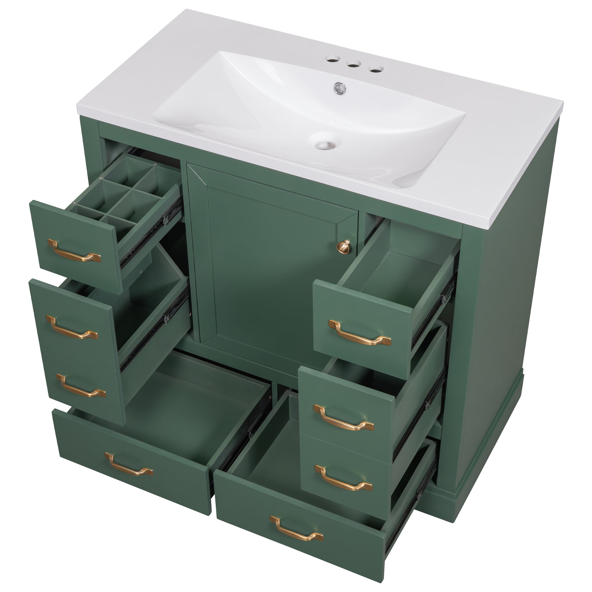 36" Bathroom Vanity With Sink Combo, Six Drawers, Multi Functional Drawer Divider, Adjustable Shelf, Green Old Sku:Sy999808Aaf Green Solid Wood Mdf