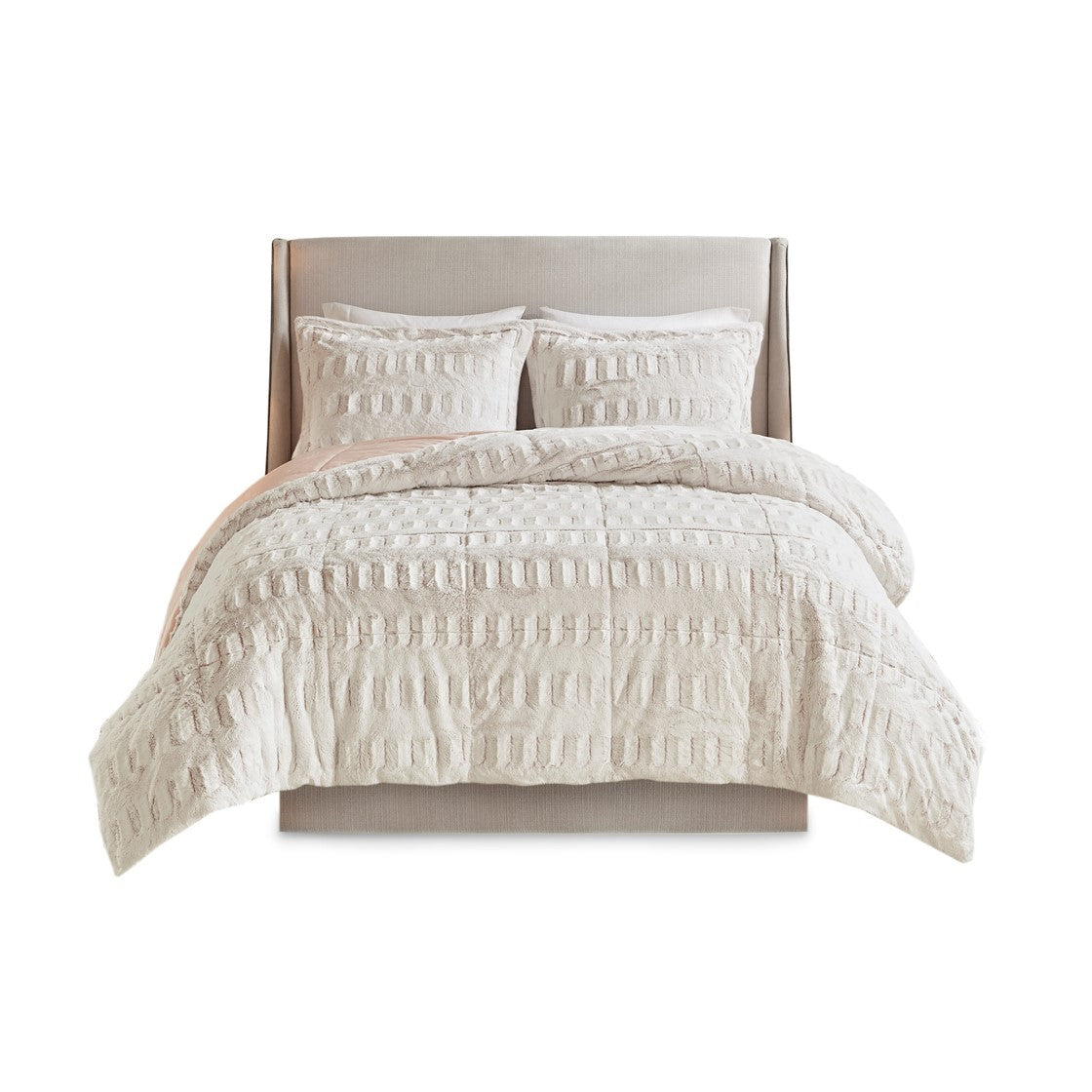 Back Print Long Fur Comforter Mini Set King White Polyester